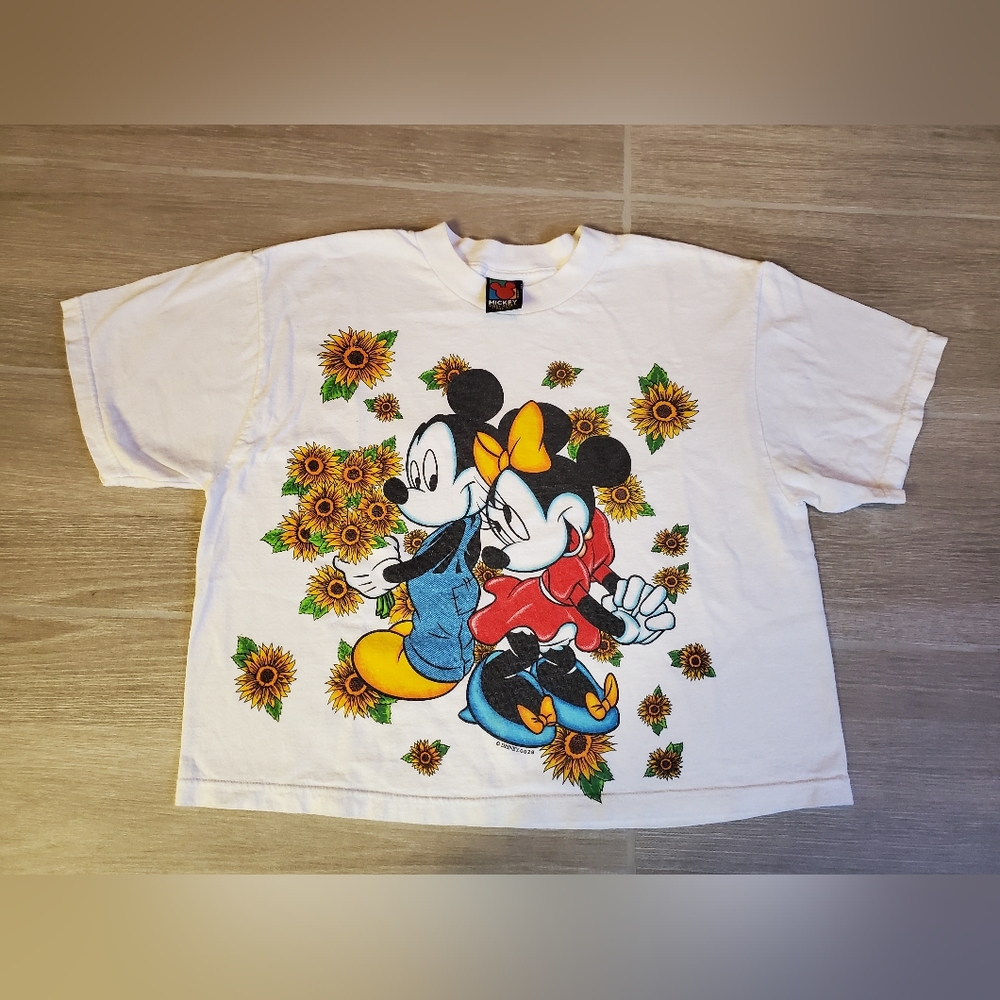 Vintage Mickey & Minnie Sunflower Cropped Tee, size M